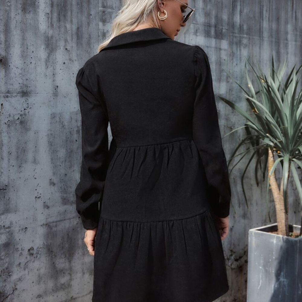 BLACK Corduroy button down   long sleeVe dress - Picture 12 of 13